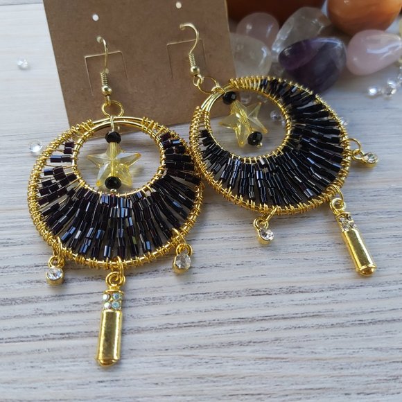 🆕️ Golden Midnight Goddess Drop Earrings - Picture 2 of 5